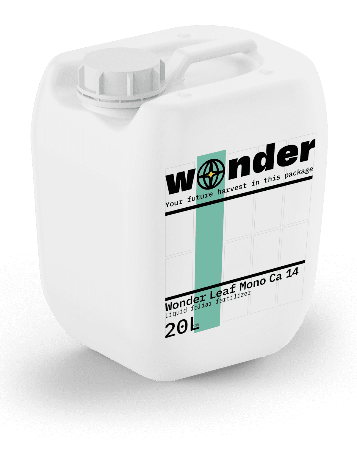 Bidon blanc avec éléments verts contenant l'engrais Wonder Leaf Mono Ca 14