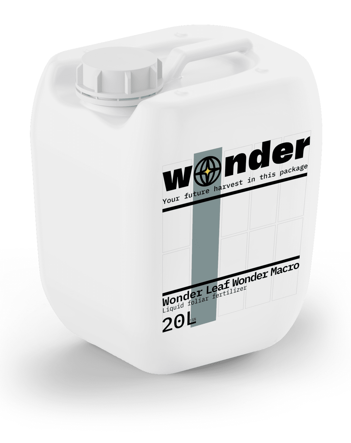 Bidon blanc avec éléments gris contenant l'engrais Wonder Leaf Wonder Macro
