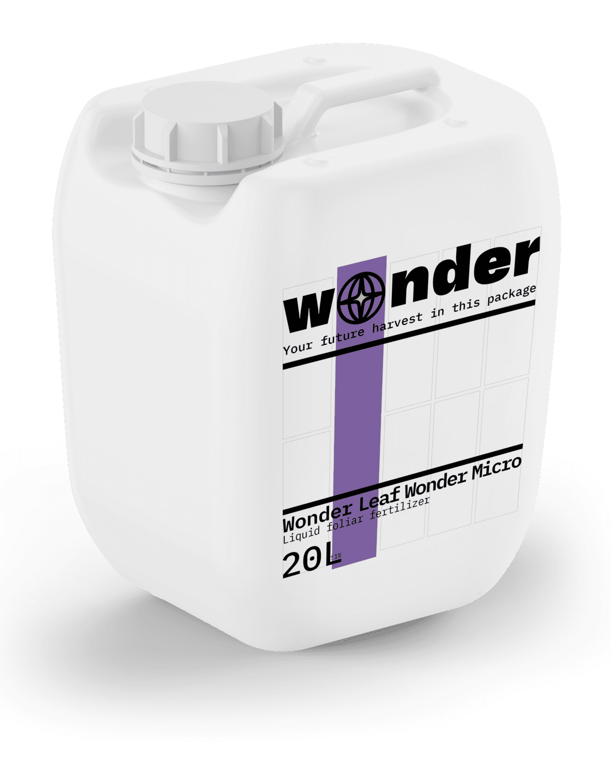 Bote blanco con elementos morados con abono Wonder Leaf Wonder Micro