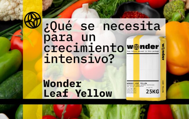 Un saco de abono Wonder Leaf Yellow sobre un fondo de hortalizas