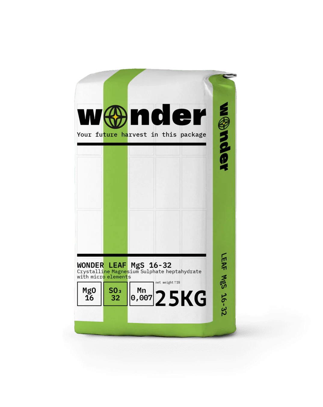 Sac blanc avec éléments verts avec engrais Wonder Leaf MgS 16-32