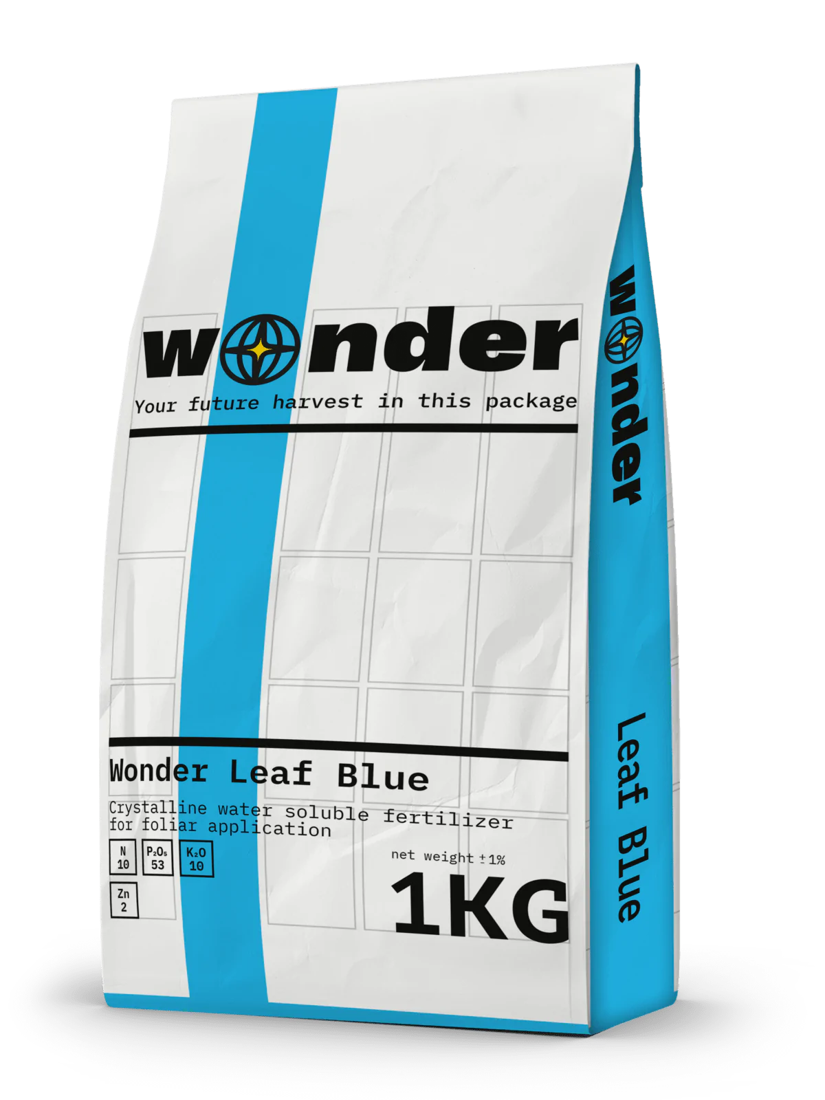 Білий мішок з блакитними елементами з добривом Wonder Leaf Blue
