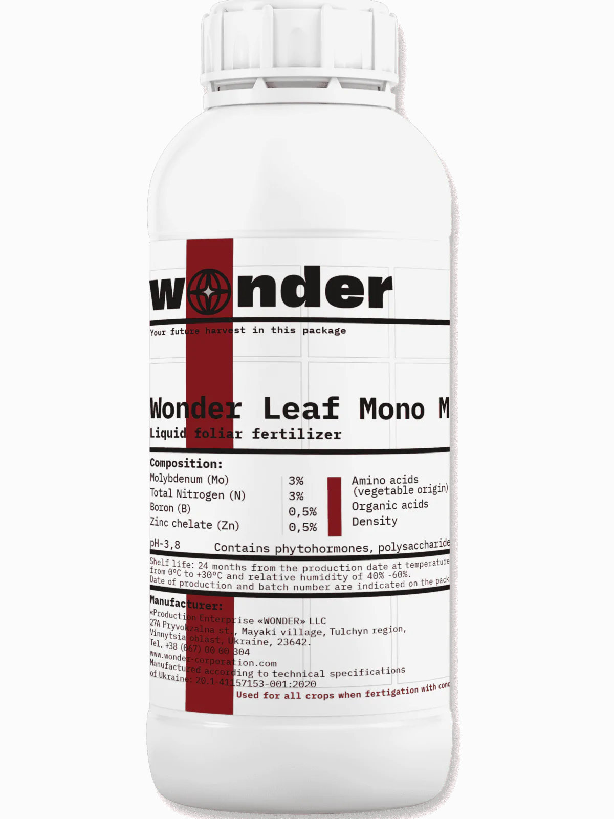 Bote blanco (1 l) con elementos de frambuesa con abono Wonder Leaf Mono Mo 3