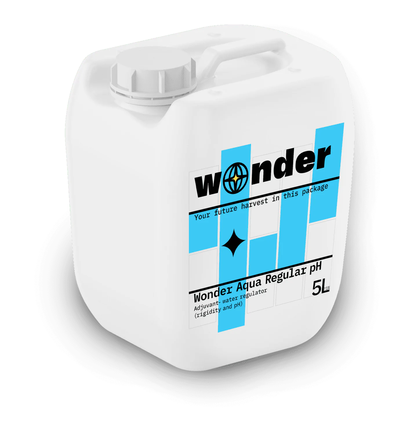 White canister with blue elements with Wonder Aqua Regular pH adjuvant
